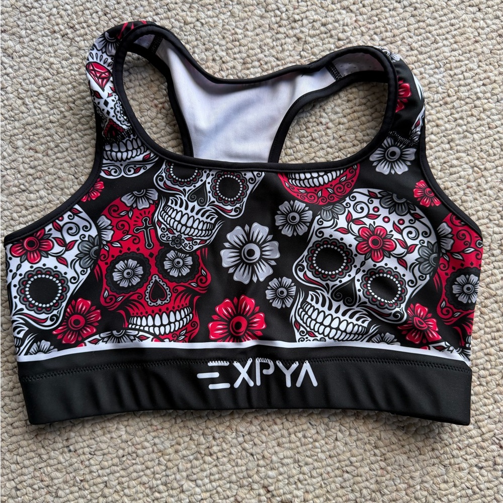 Women's Skull Print Sports Bra - Black and Red
